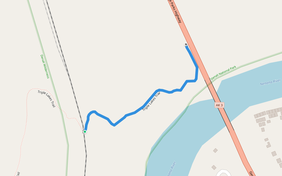 Triple Lakes Trail walking route map in Healy