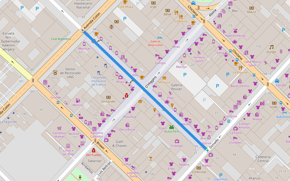 Luis María Drago walking route map in Bahía Blanca