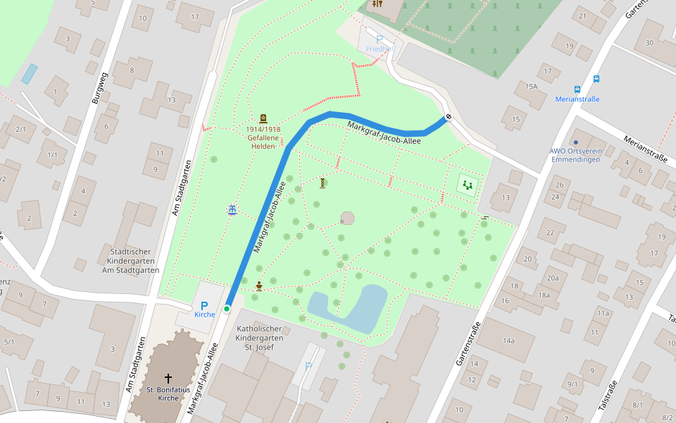Markgraf-Jacob-Allee walking route map in Emmendingen