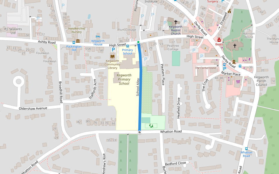 School Alley walking route map in Kegworth