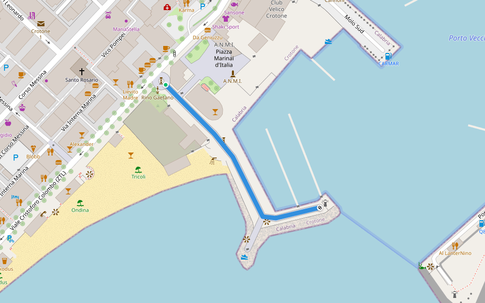 Molo Sanità walking route map in Crotone