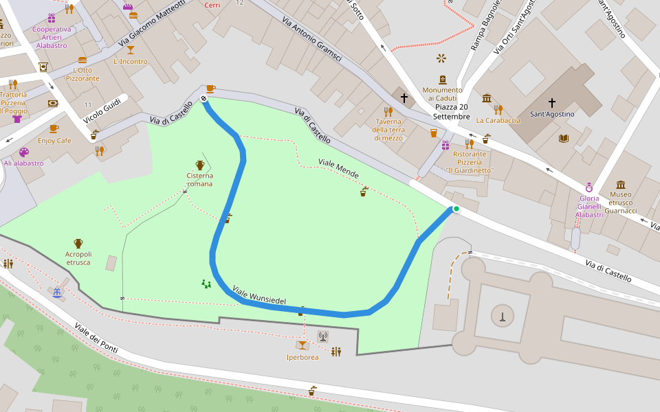 Viale Wunsiedel walking route map in Volterra