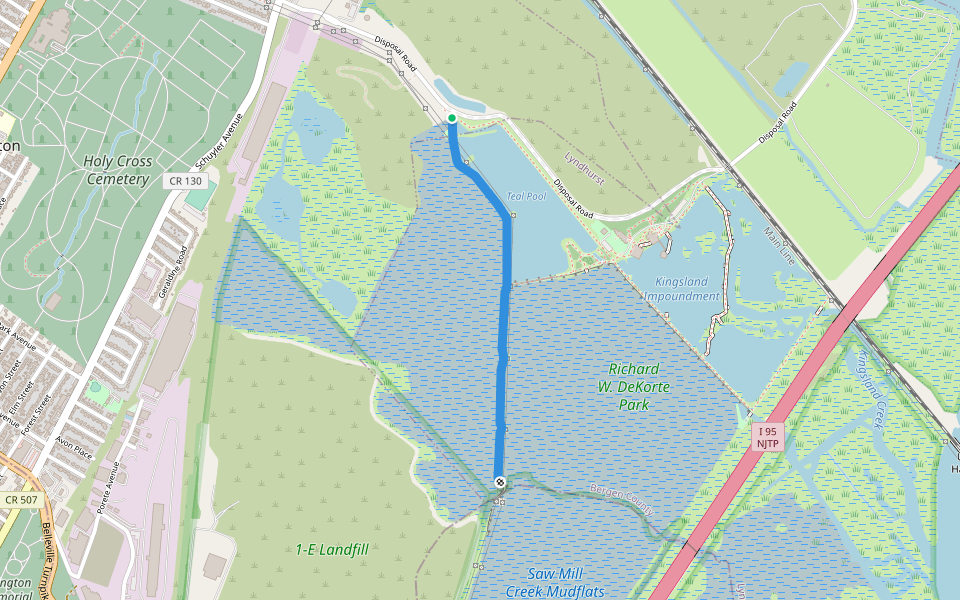 Saw Mill Creek Trail walking route map in North Arlington