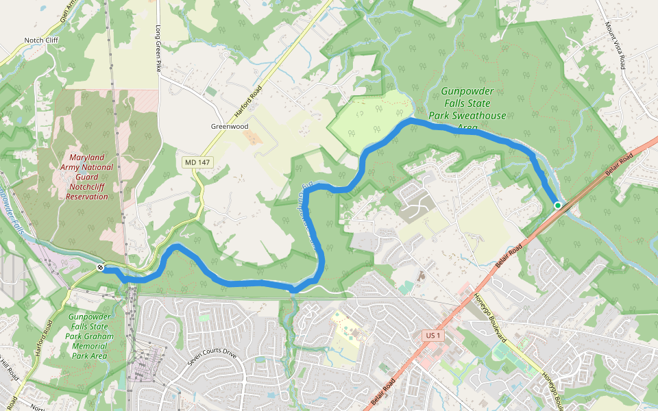 Big Gunpowder Falls Trail walking route map in Kingsville