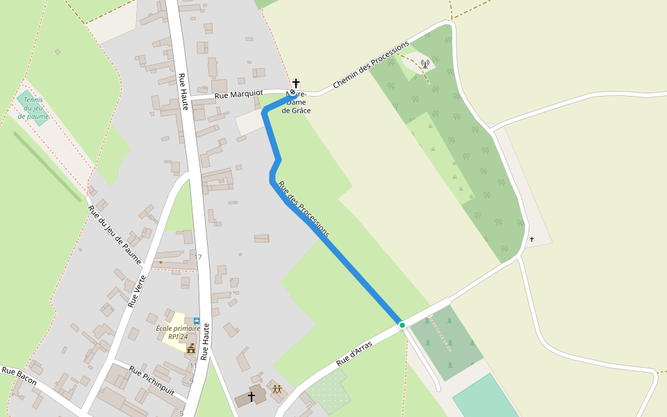 Rue des Processions walking route map in Foncquevillers