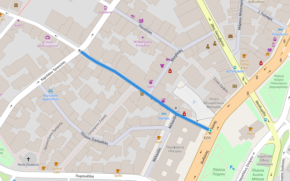 Μιχαήλ Αγγέλου walking route map in Ioannina