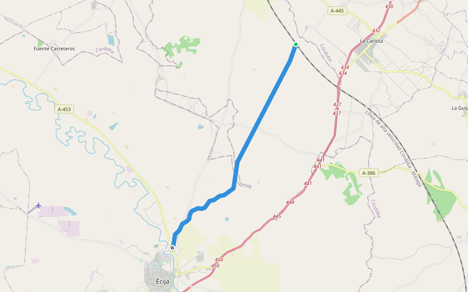 Via Verde de la Campiña walking route map in La Carlota