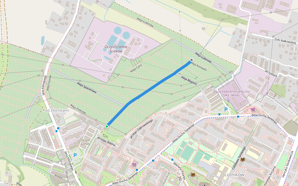 Aleja Ogrodowa walking route map in Mielec