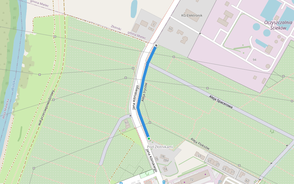 Aleja Irysów walking route map in Mielec