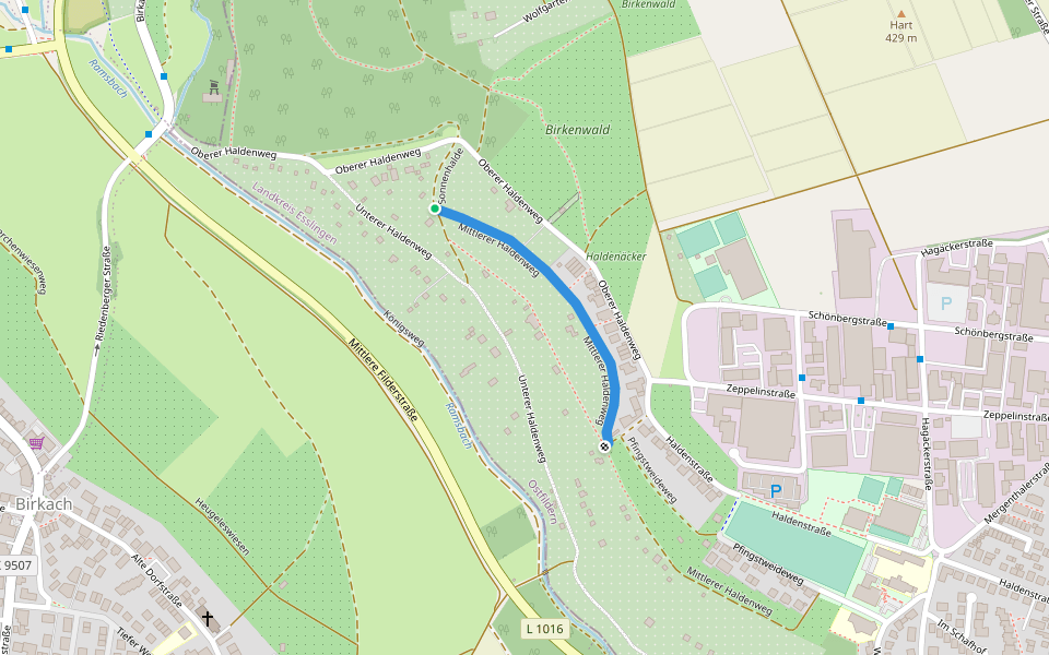 Mittlerer Haldenweg walking route map in Ostfildern