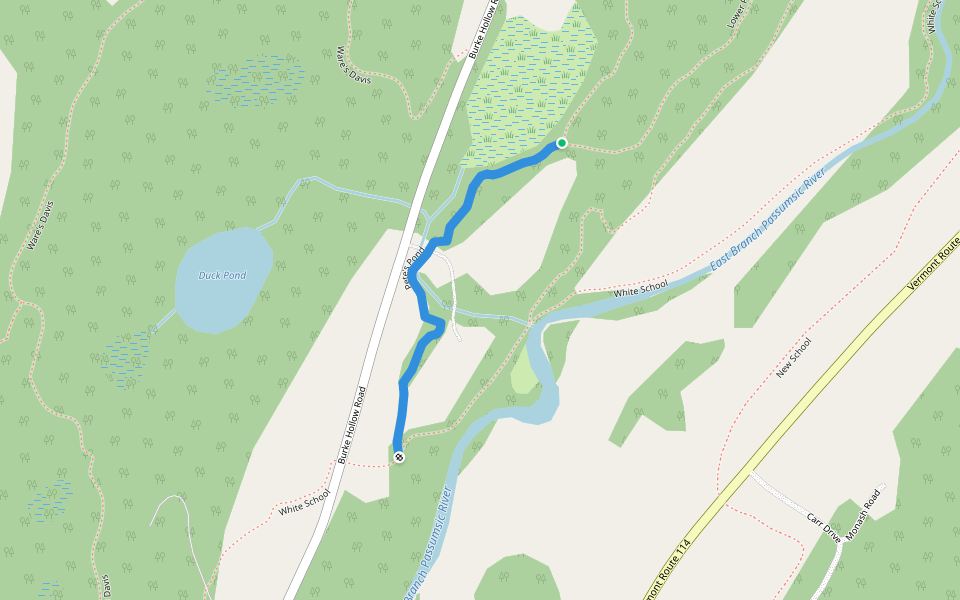 Pete's Pond walking route map in Burke