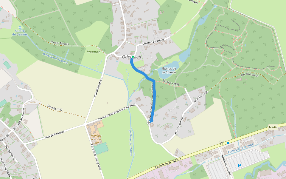 Sentier Longchamps Bouvrée walking route map in Braine-l'Alleud