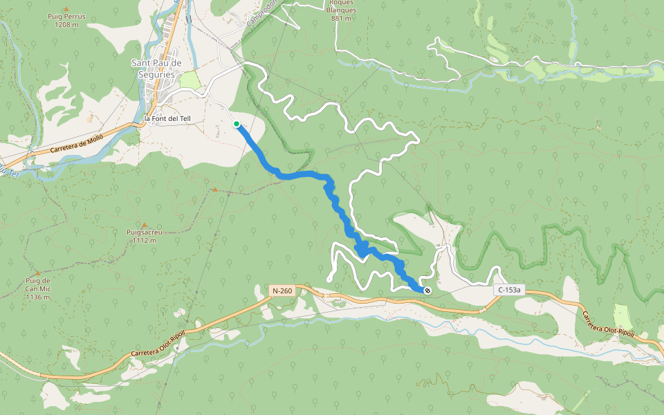 Via Romana Capsacosta walking route map in Sant Pau de Segúries