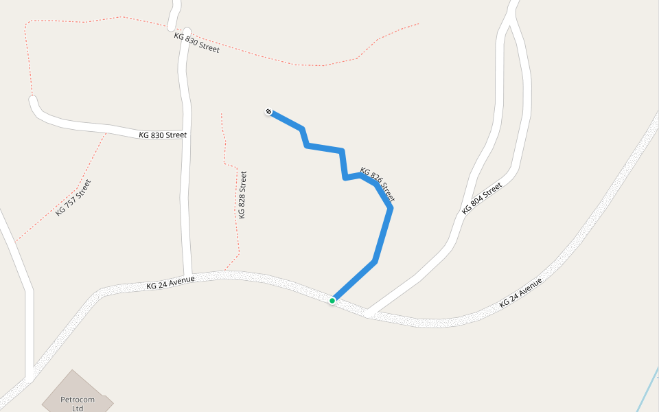 KG 826 Street walking route map in Kigali