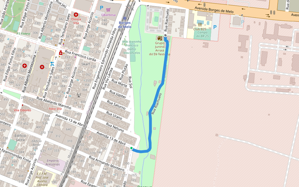 Rua Riachuelo walking route map in Fortaleza