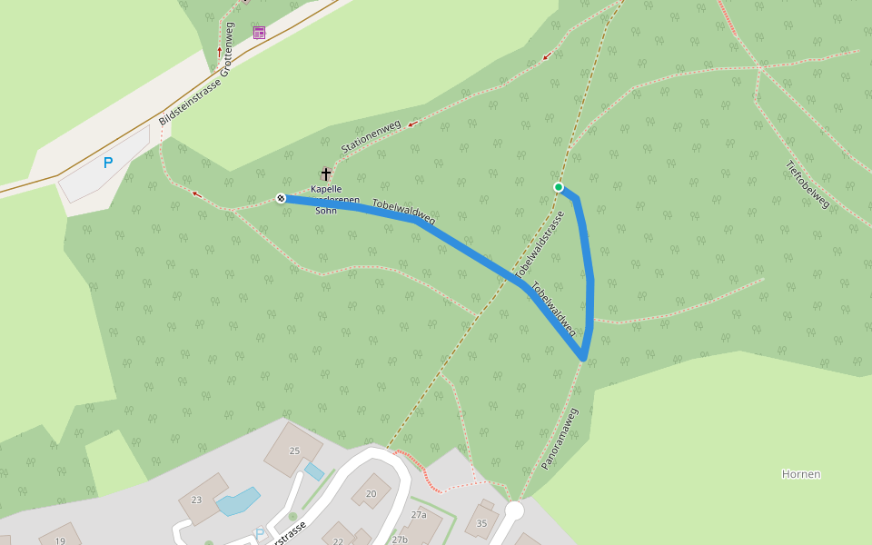 Tobelwaldweg walking route map in Benken