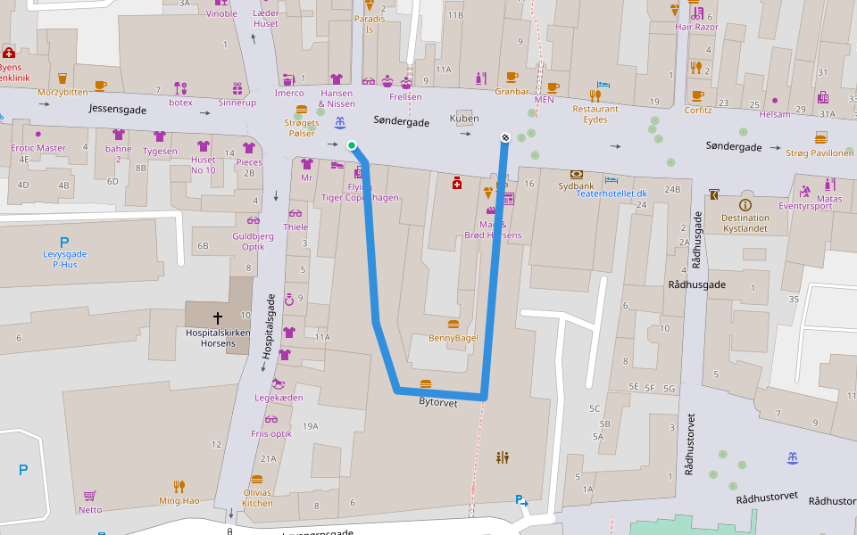 Bytorvet walking route map in Horsens