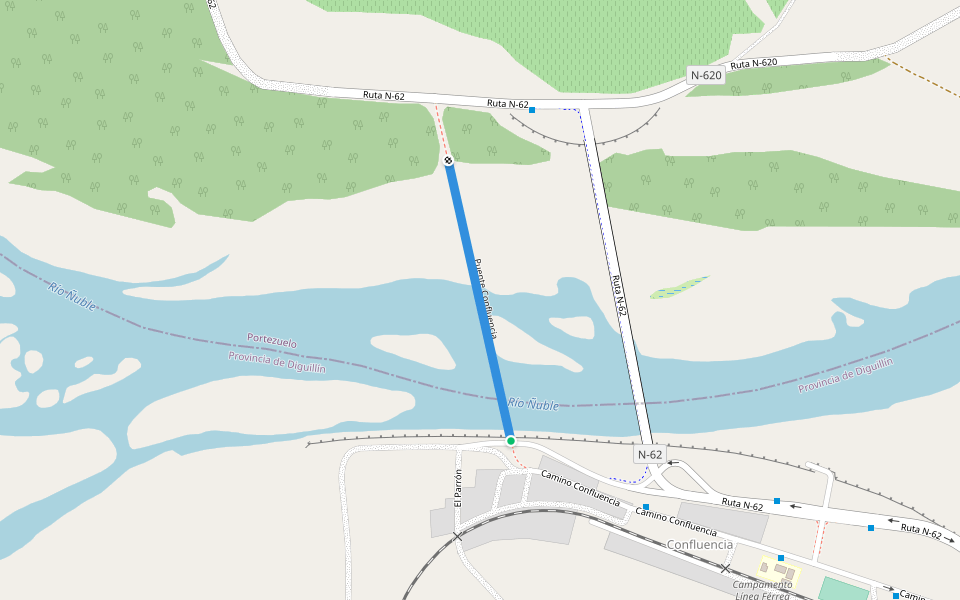 Puente Confluencia walking route map in Confluencia