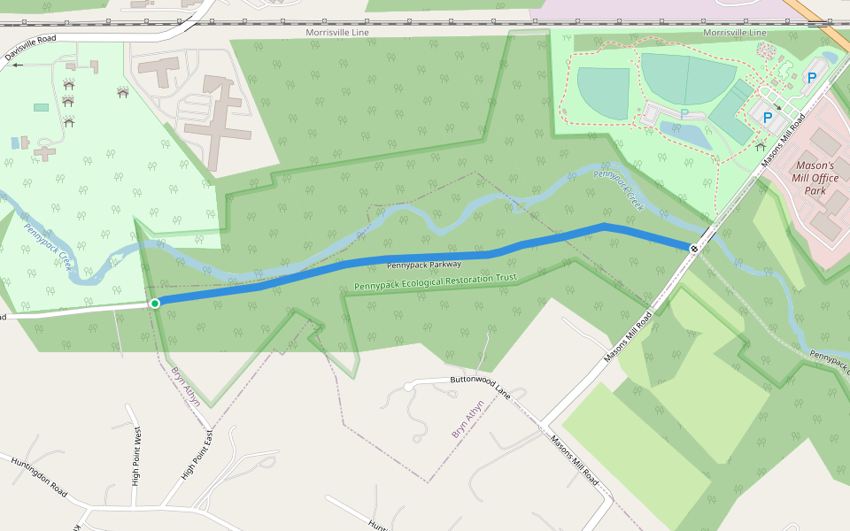 Pennypack Parkway walking route map in Hatboro