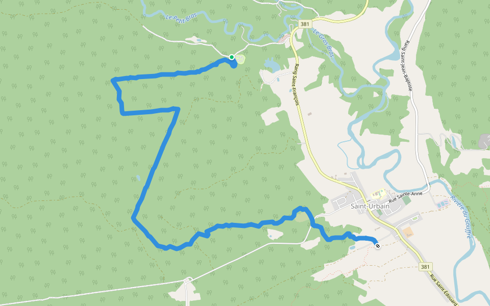 Sentier des Pointes walking route map in Saint-Urbain