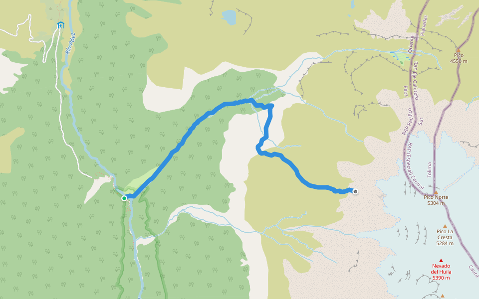 Ruta normal (aprox.) walking route map in Verdin