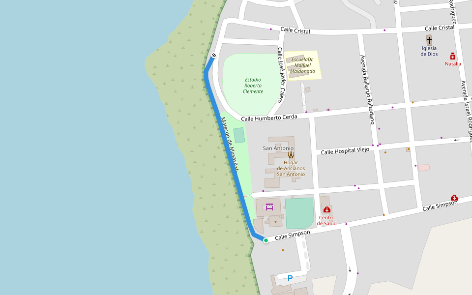 Malecón de Masaya walking route map in Masaya