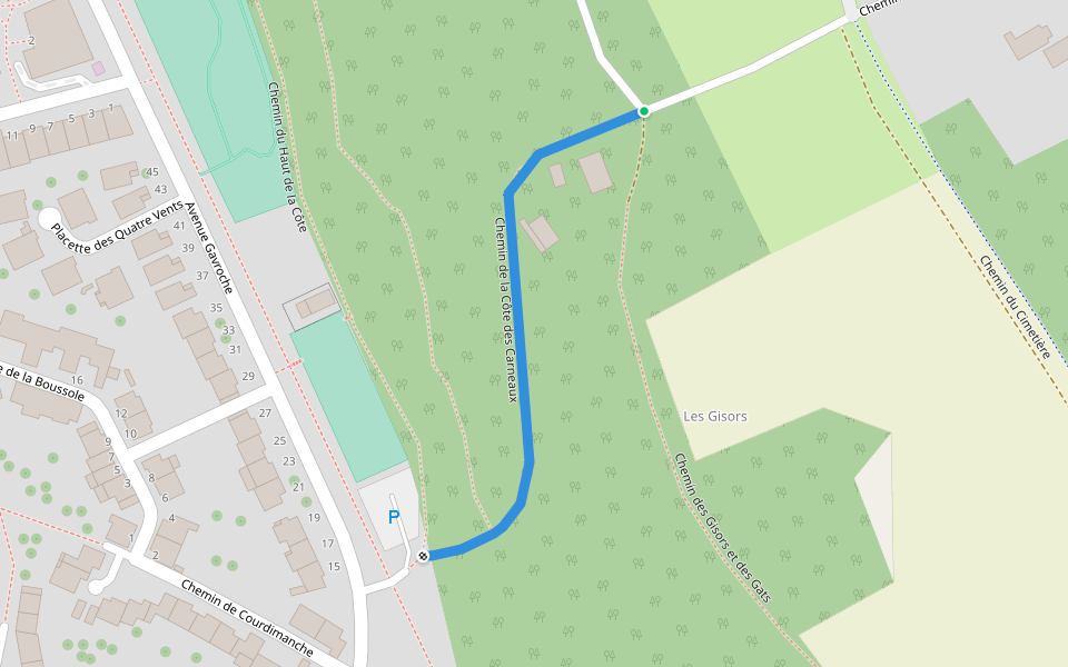Chemin de la Côte des Carneaux walking route map in Vauréal