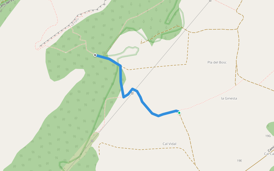 Cami a la Facu (Zona Escalada) walking route map in Canyelles