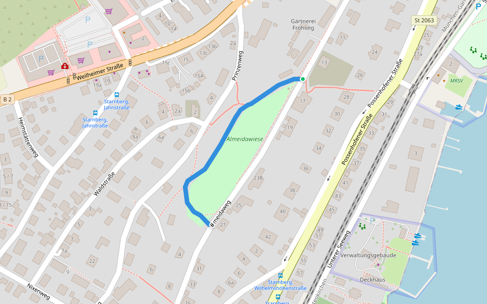 Almeidawiese walking route map in Starnberg