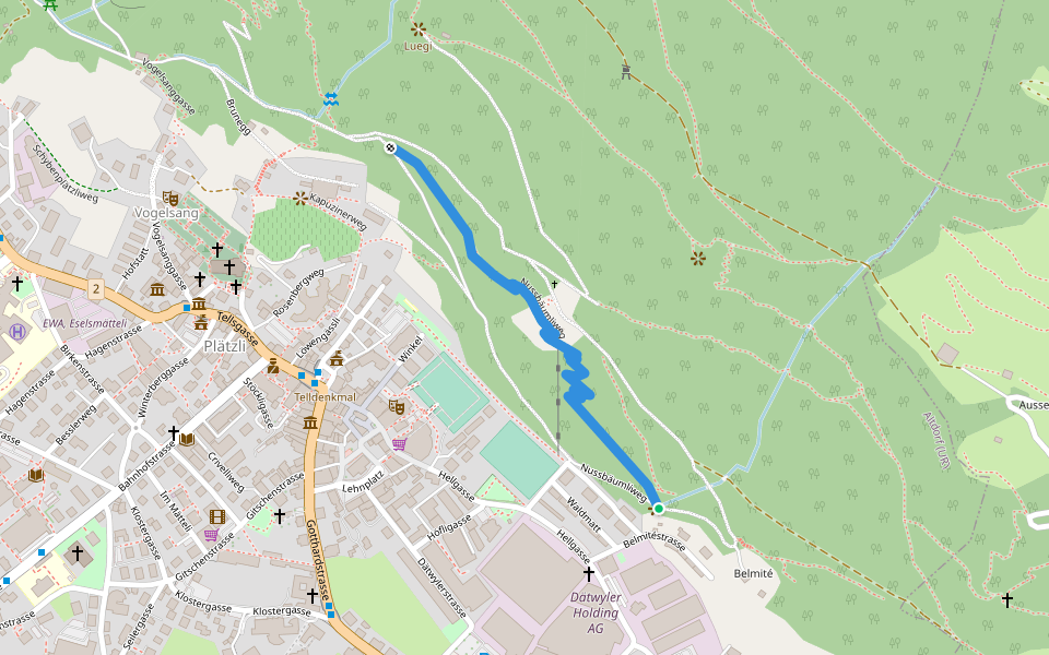 Nussbäumliweg walking route map in Altdorf