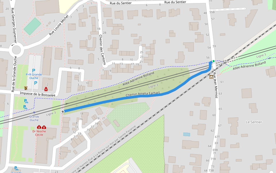 Chemin Amelia Earhart walking route map in Bouguenais