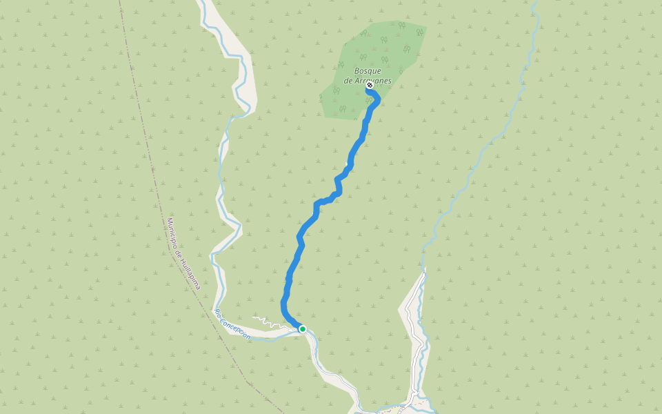Senda al bosque de arrayanes walking route map in La Quebrada