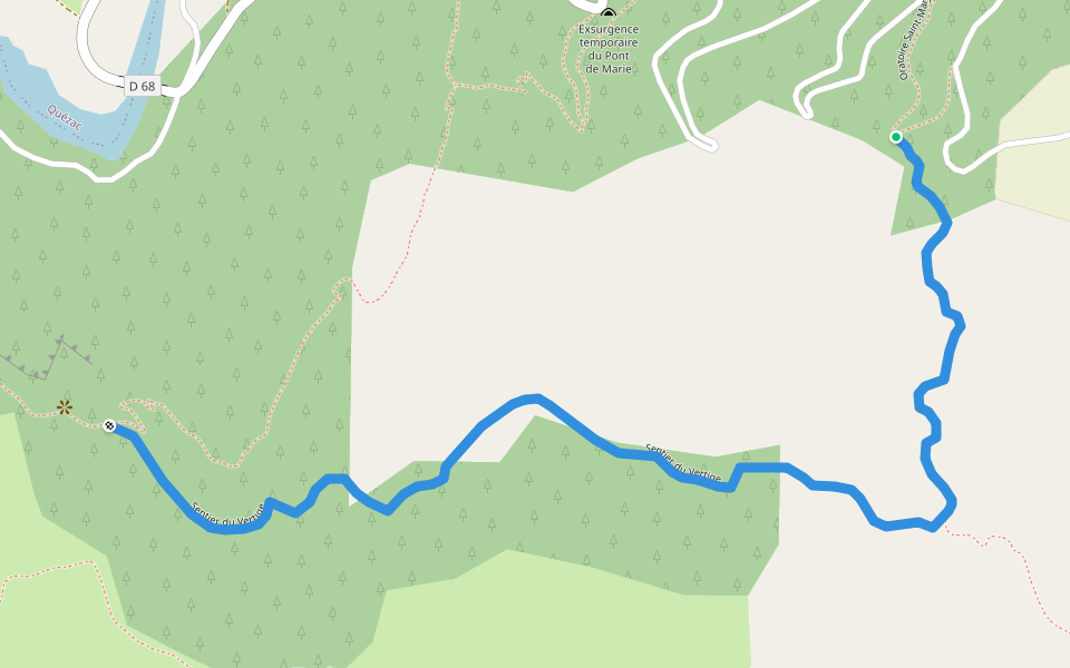 Sentier du Vertige walking route map in Gorges du Tarn Causses