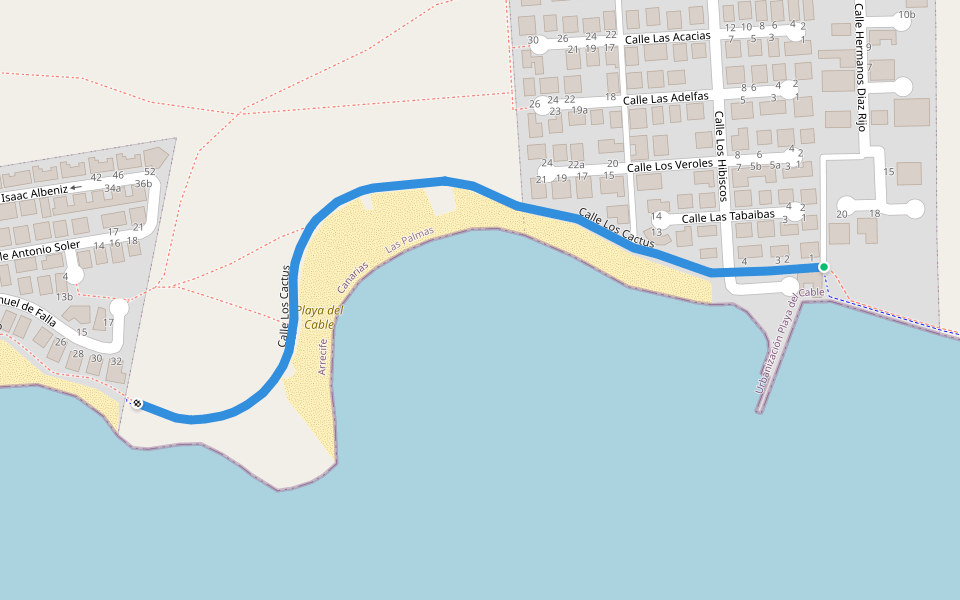 Calle Los Cactus walking route map in Arrecife