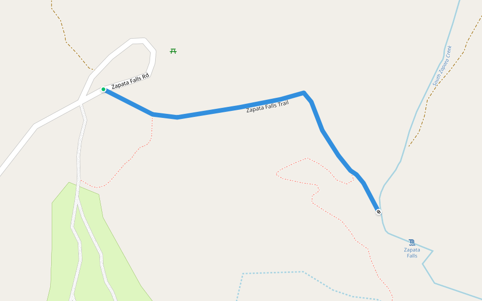 Zapata Falls Trail walking route map in Mosca