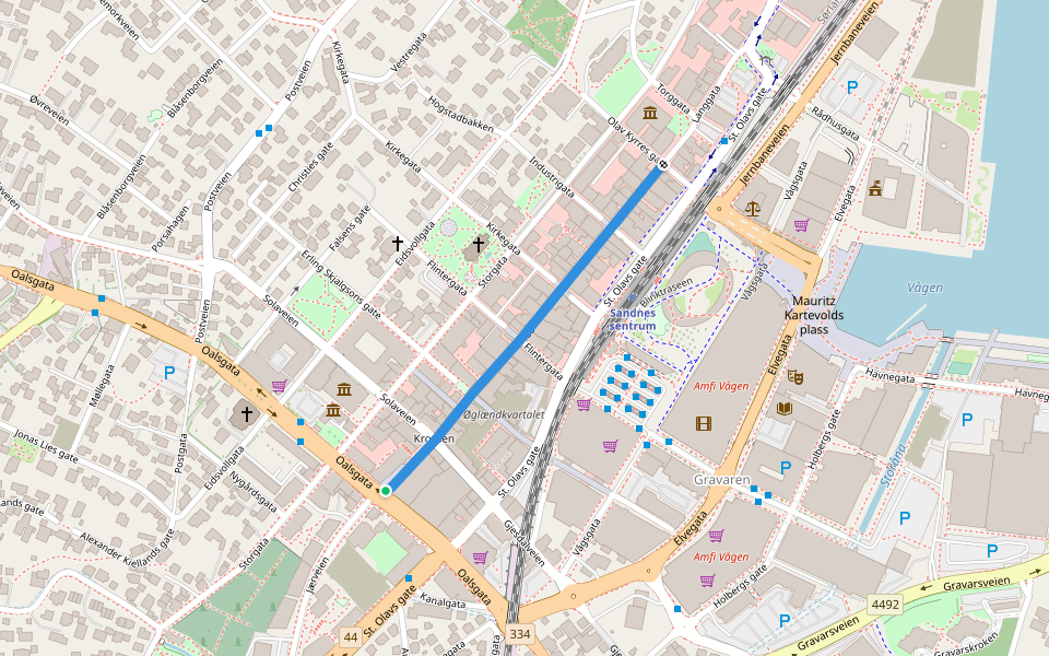 Langgata walking route map in Sandnes