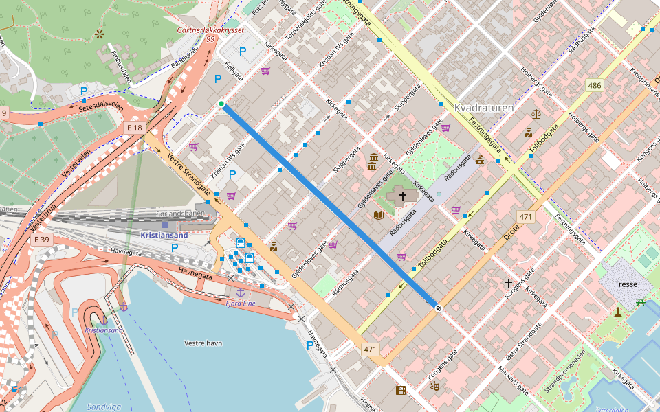 Markens gate walking route map in Kristiansand