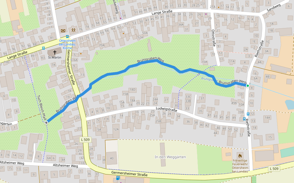 Brühlgraben-Weg walking route map in Ottersheim bei Landau