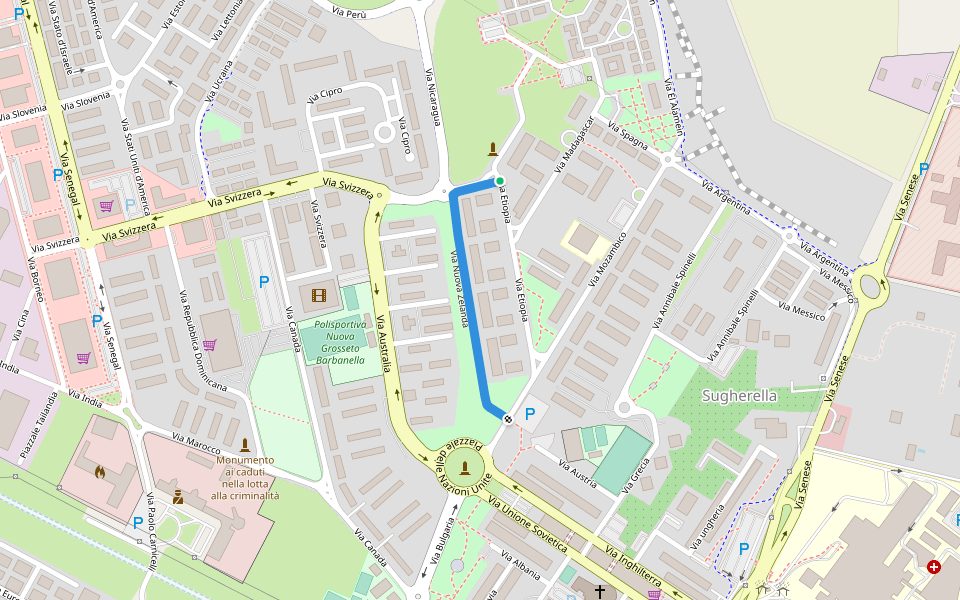 Via Nuova Zelanda walking route map in Grosseto