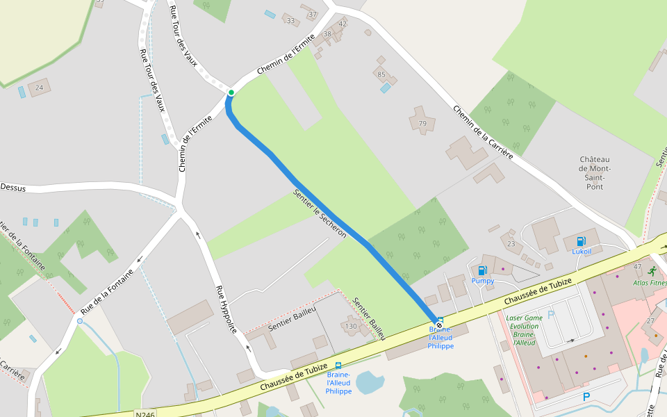 Sentier le Secheron walking route map in Braine-l'Alleud