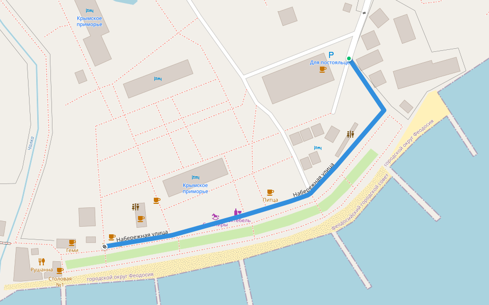 Набережная улица walking route map in Kurortnoye