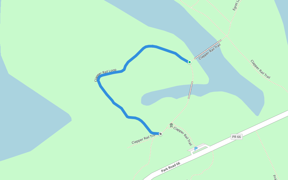 Clapper Rail Loop walking route map in Galveston