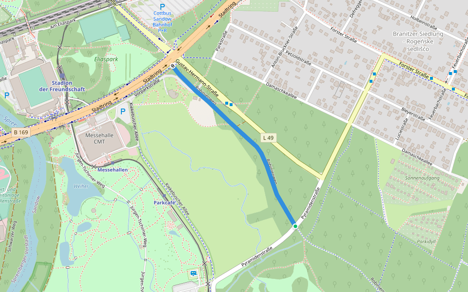 Robinienweg walking route map in Cottbus