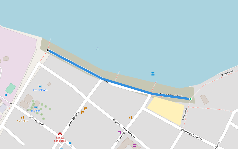 Malecón Pio Callao walking route map in Pucallpa