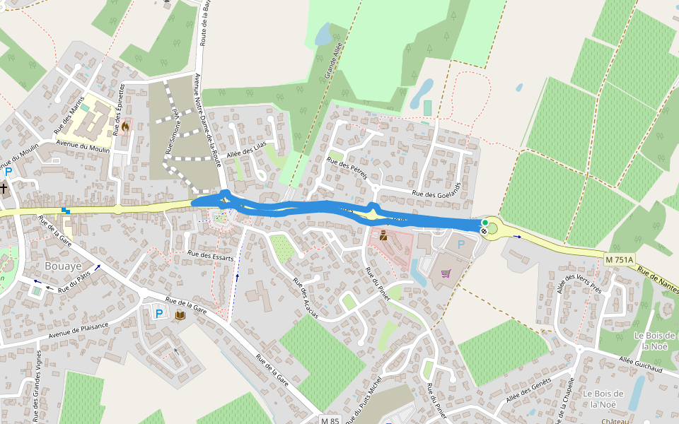 Rue de Nantes walking route map in Bouaye