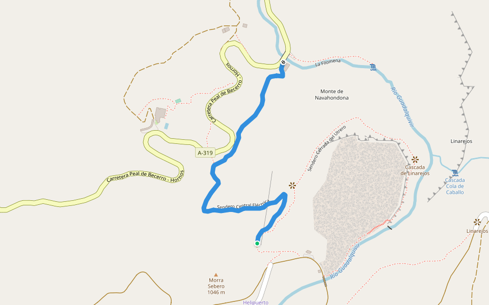 Sendero Central Eléctrica walking route map in Cazorla