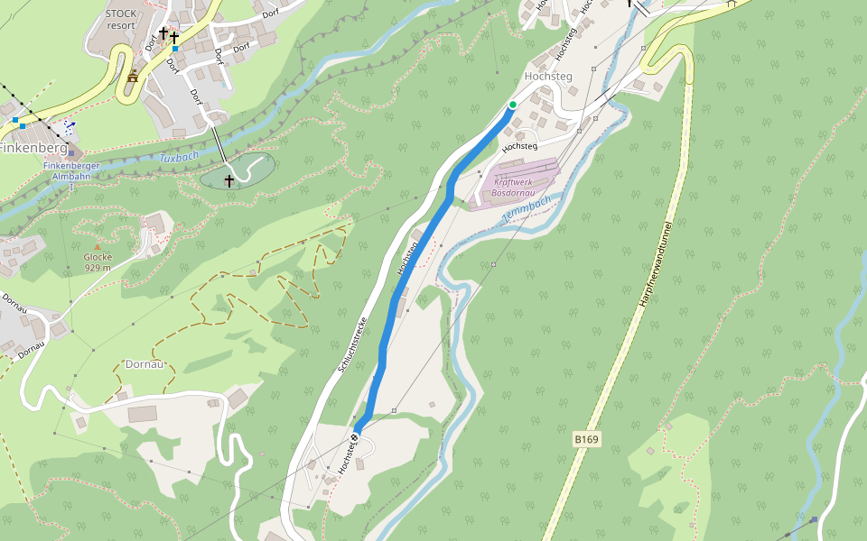 Hochsteg walking route map in Finkenberg