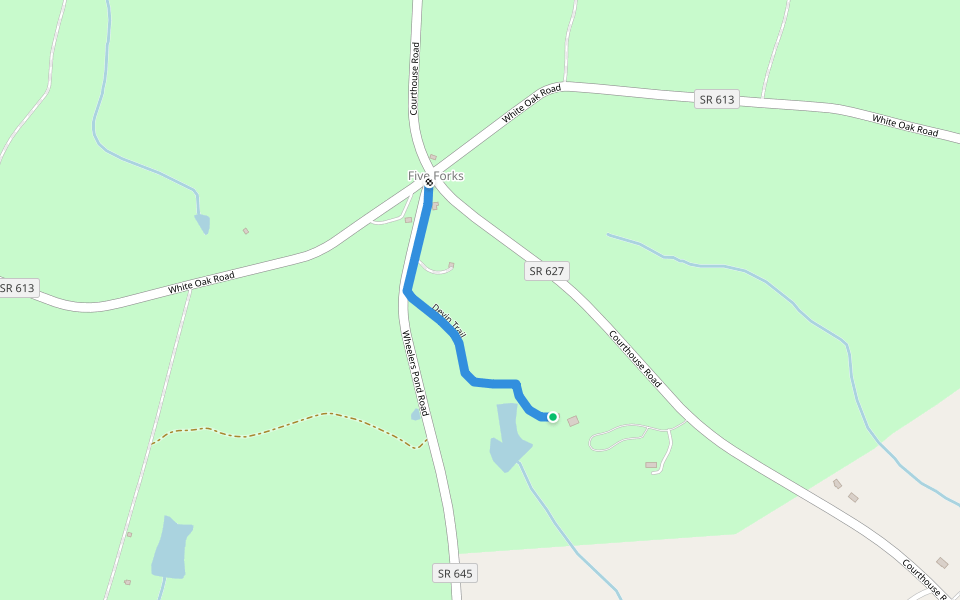 Devin Trail walking route map in Dinwiddie