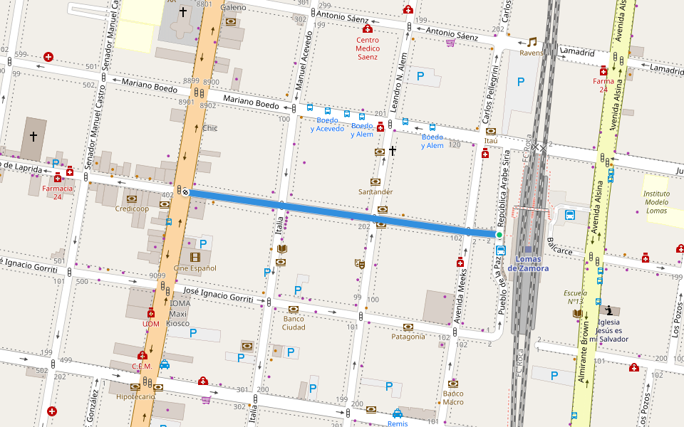 Francisco Narciso de Laprida walking route map in Lomas de Zamora