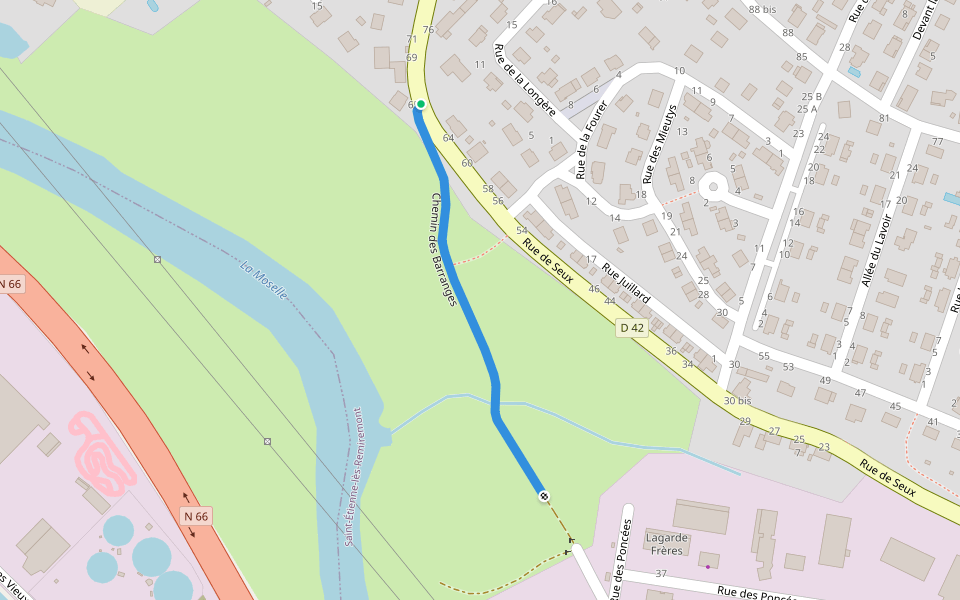 Chemin des Barranges walking route map in Saint-Étienne-lès-Remiremont